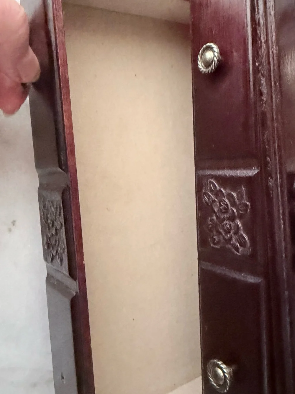 Wooden Mirrored Jewelry Cabinet in Deep Mahogany jewelry